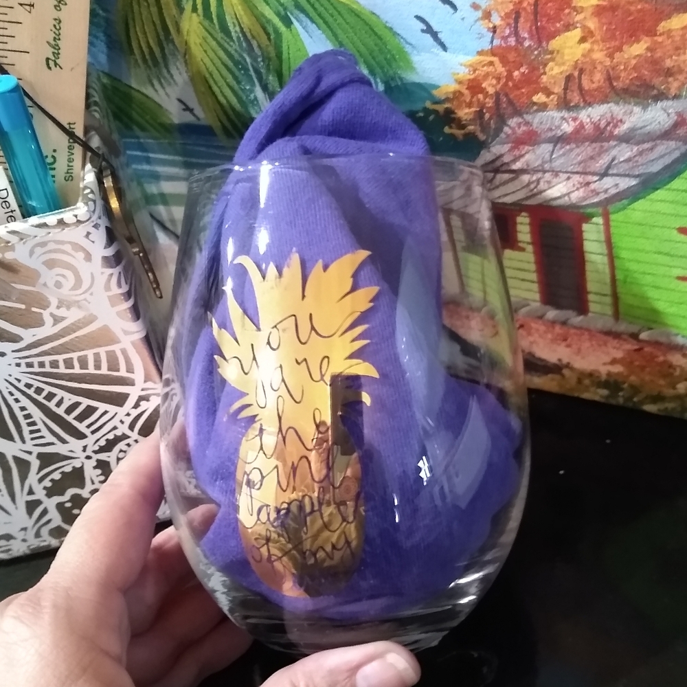 Charming Charlie's stemless wine glass... You're the pineapple of my eye. BNWT